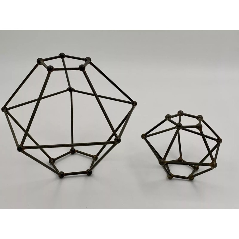 2 Geometric metal wire orbs tabletop sculpture, objects‎ of art